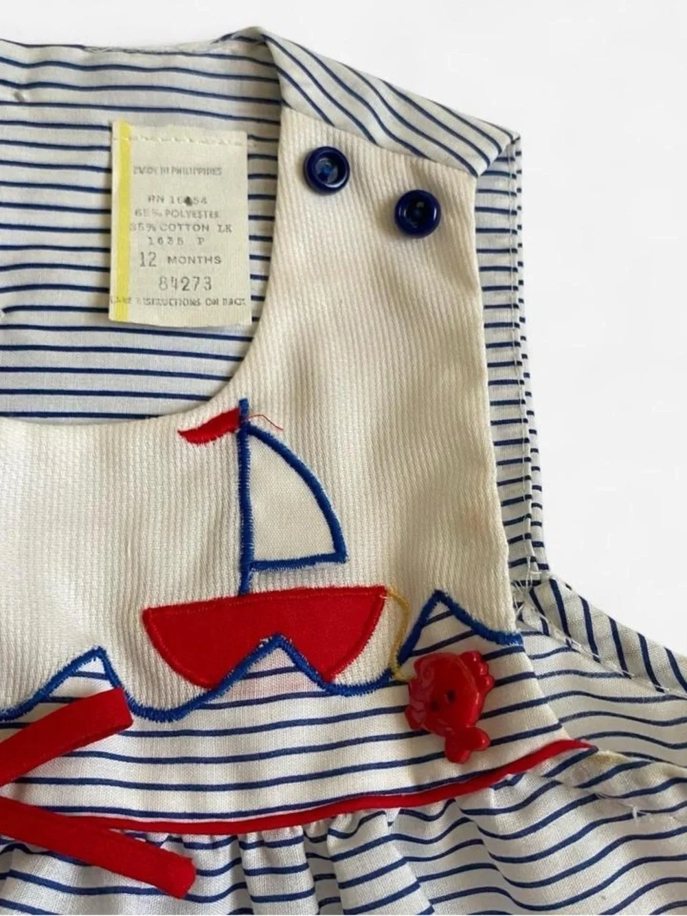 Vintage deadstock striped nautical sailor onesie & hat set